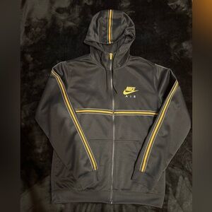 Nike Men's Black Zip Up Hoodie with Gold Stripes